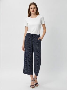 Vintage V.I. Petites Navy & Cream Polka Dot Wide-Leg Pants